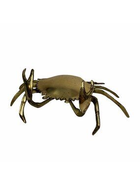 Vintage Brass Crab W/ Lift Top & Movable Claws MCM Cigarette Ashtray Trinket  7"